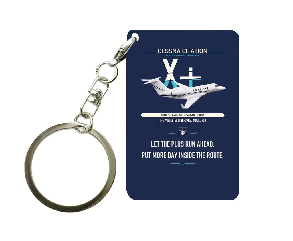 Cessna Citation X+ design on navy blue designed key chain, double-side print