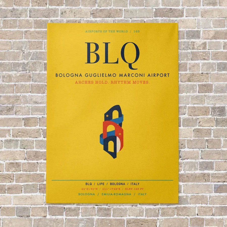 Bologna Guglielmo Marconi Airport BLQ vertical canvas print - no frame - yellow background