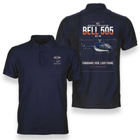 Thumbnail for Bell 505 design on navy blue double-side polo t-shirt, double-side print