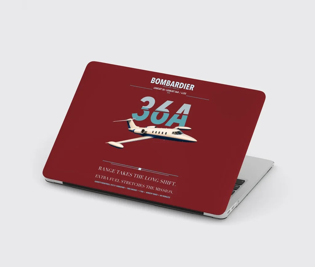 Bombardier Learjet 36A design on dark red MacBook case