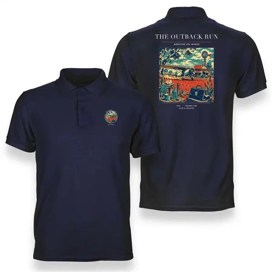 VINTAGE G4022 - The Outback Run - Double-Side Polo T-Shirt design on navyblue