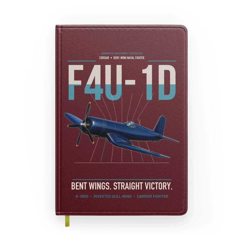 F4U-1D Corsair design on dark red notebook