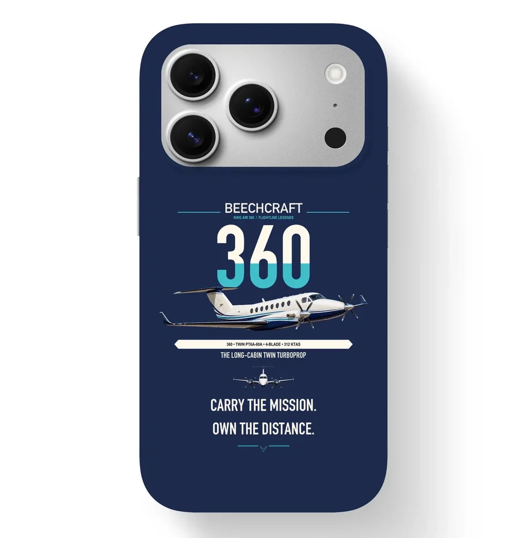 Beechcraft King Air 360 design on navy blue magsafe iphone case, for iPhone 17 Pro
