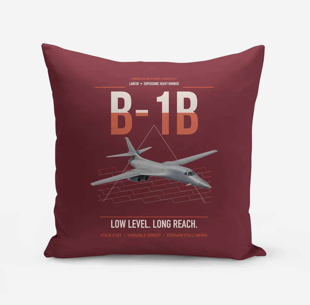 B-1B Lancer design on dark red pillow