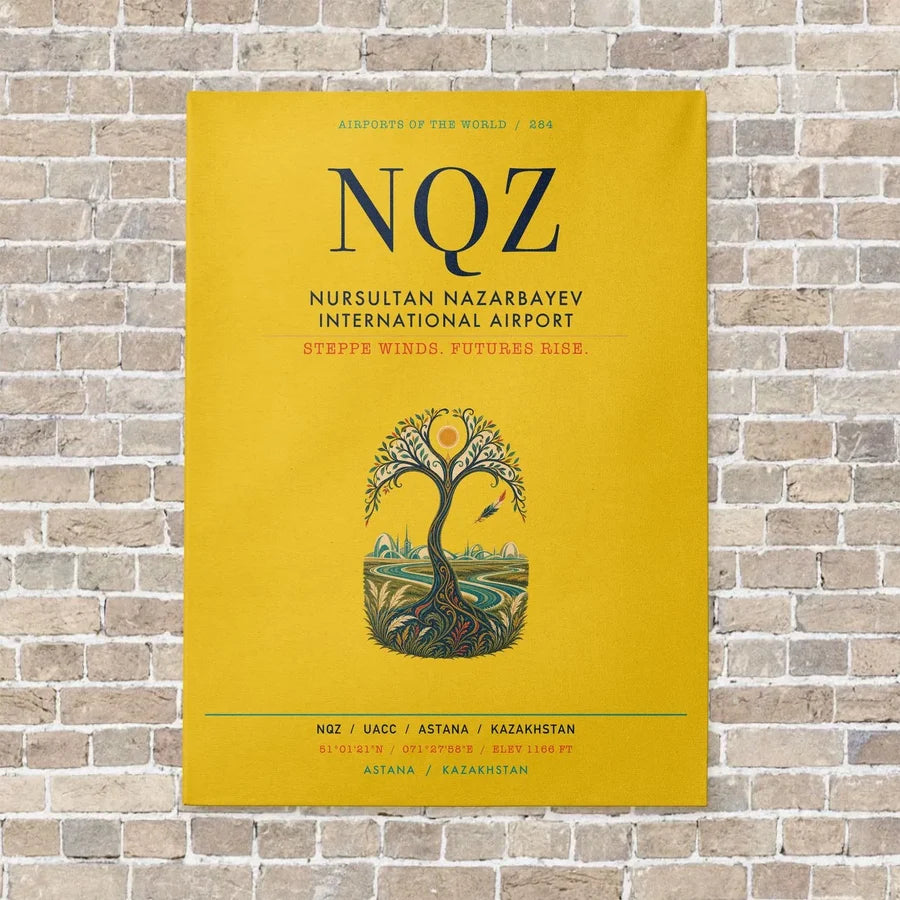 Nursultan Nazarbayev International Airport Astana NQZ vertical canvas print - no frame - yellow background
