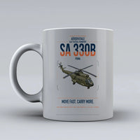 Thumbnail for Aérospatiale SA 330B Puma design on light gray ceramic mug, double-side print