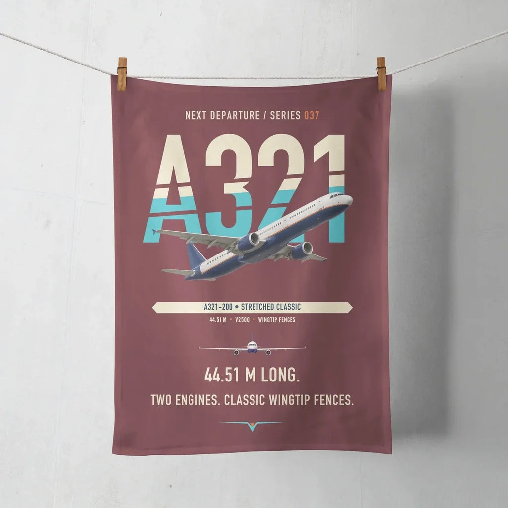 Airbus A321 design on dark red towel