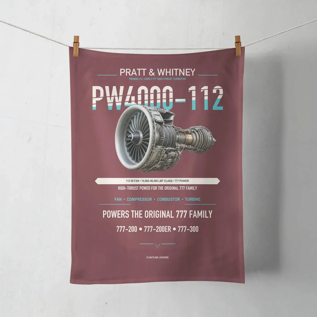 PW4000-112 design on dark red towel