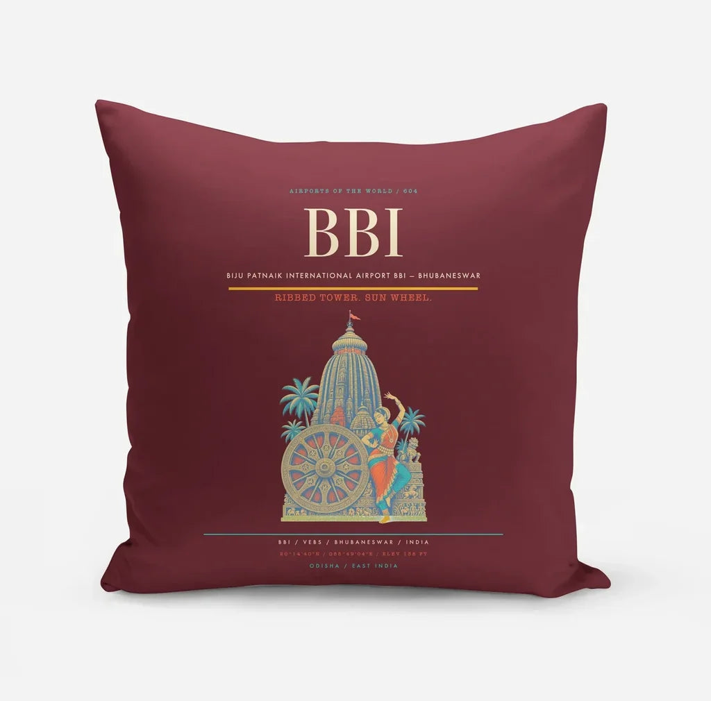 Biju Patnaik International Airport (BBI) design on dark red pillow