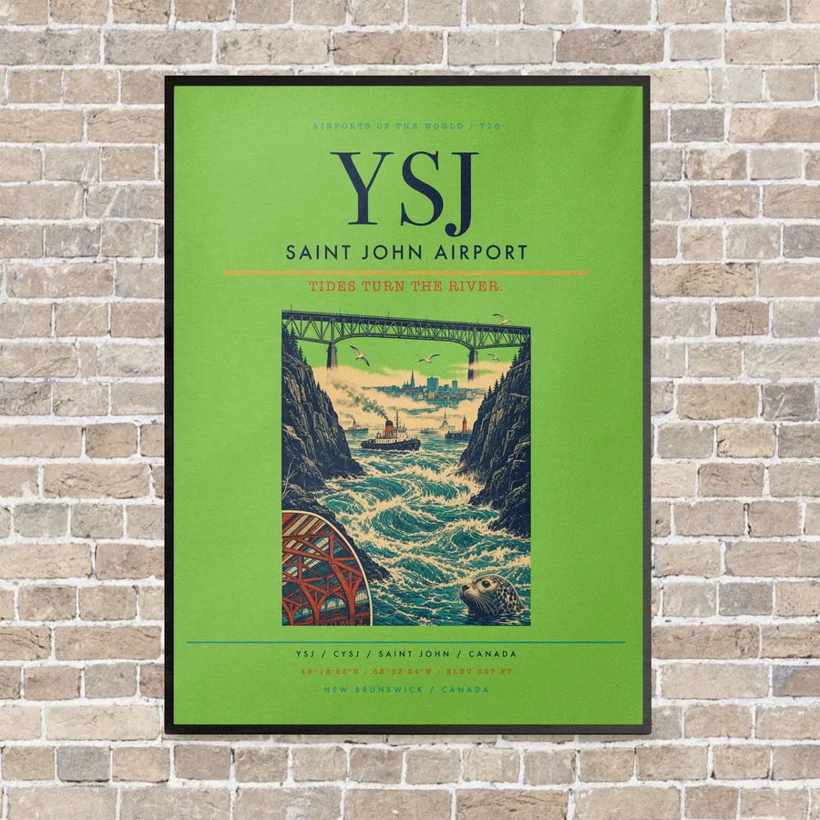 Saint John Airport YSJ vertical canvas print - framed - light green background