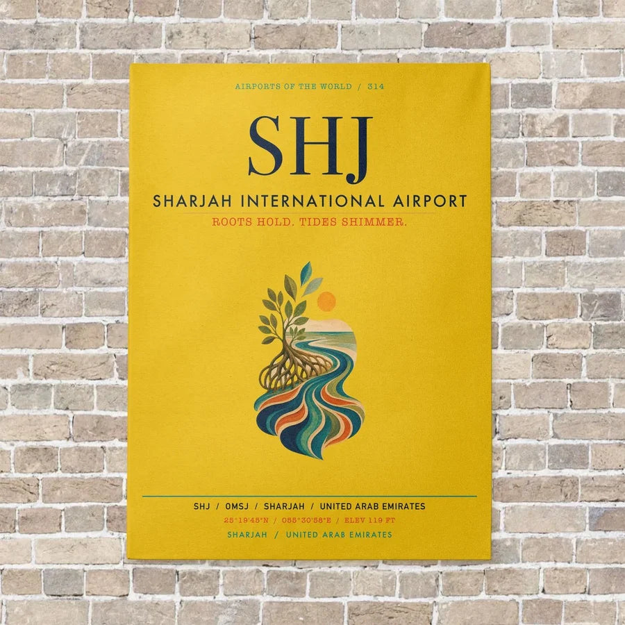 Sharjah International Airport SHJ vertical canvas print - no frame - yellow background