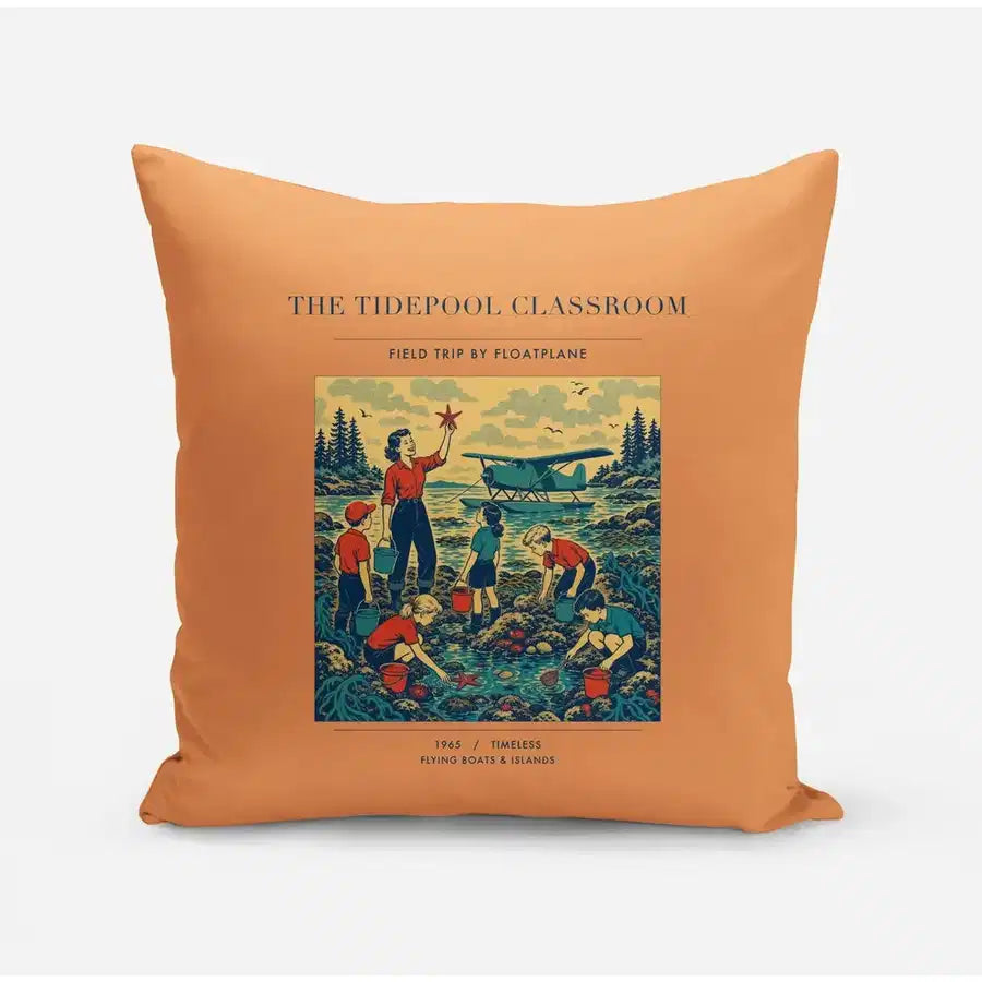 VINTAGE G4366 - The Tidepool Classroom - Designed Pillows design on orange
