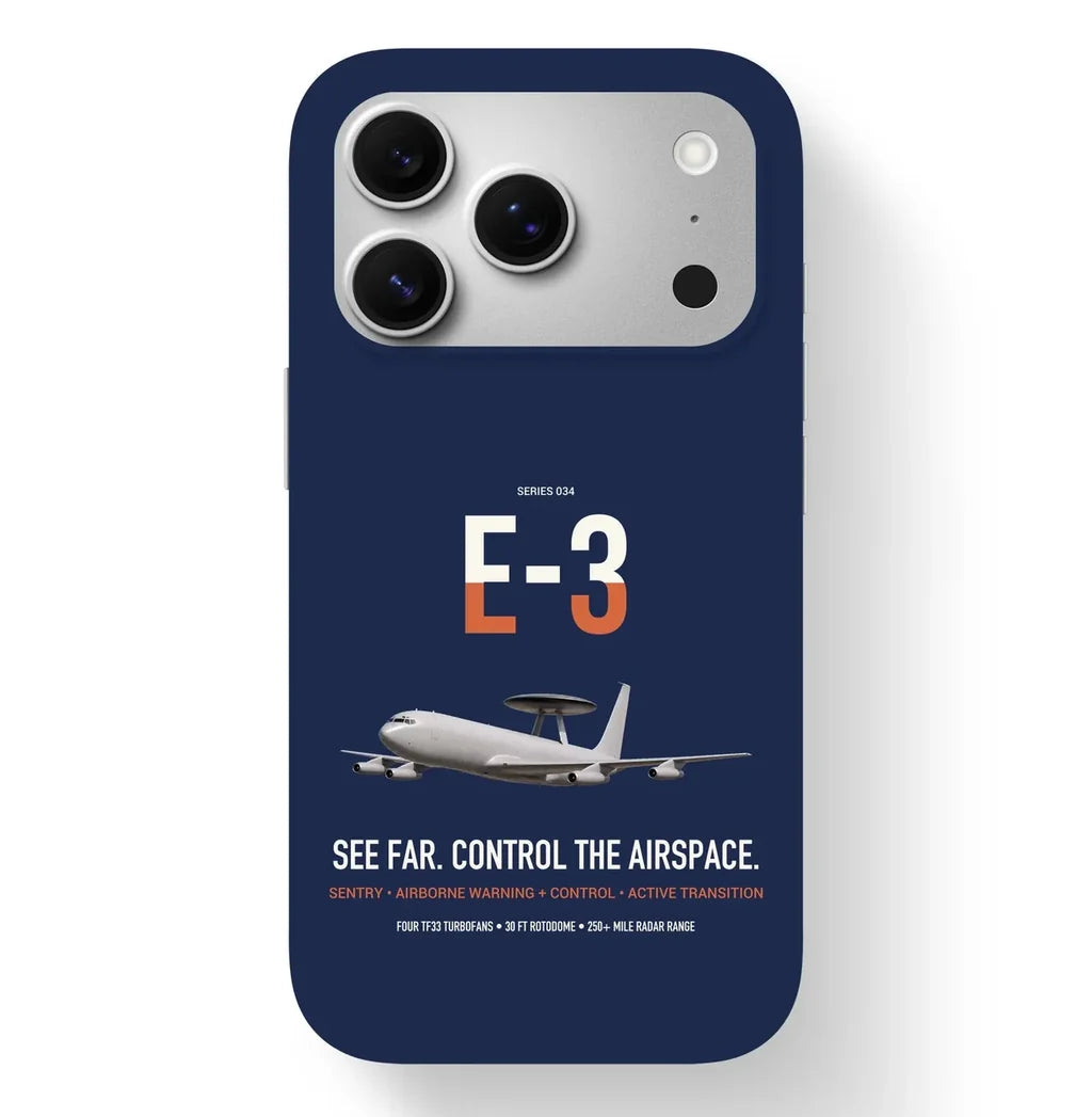E-3 Sentry AWACS design on navy blue magsafe iphone case, for iPhone 17 Pro