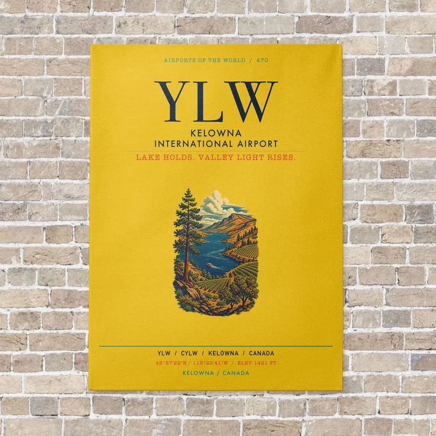 Kelowna International Airport YLW vertical canvas print - no frame - yellow background