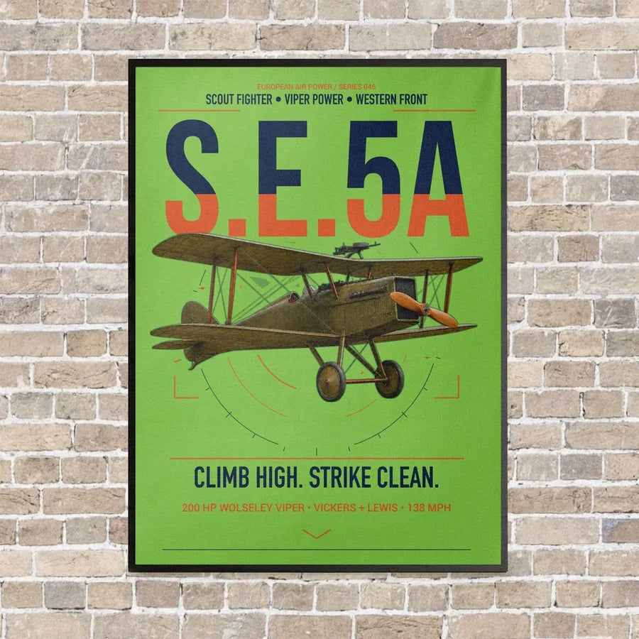 Royal Aircraft Factory S.E.5a vertical canvas print - framed - light green background