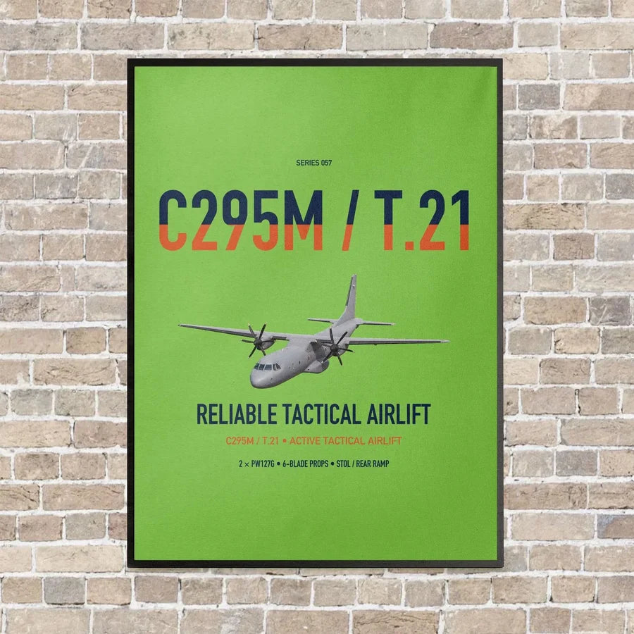 Airbus C295M T.21 vertical canvas print - framed - light green background