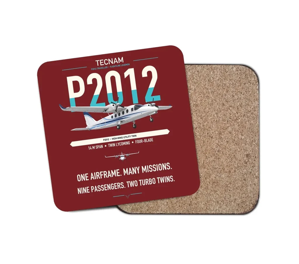 Tecnam P2012 Traveller design on dark red 1 piece coaster