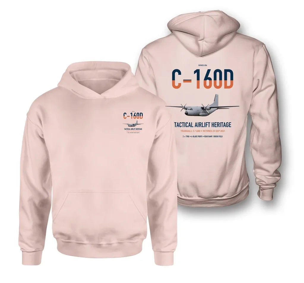 Transall C-160D design on pink double-side hoodie, double-side print