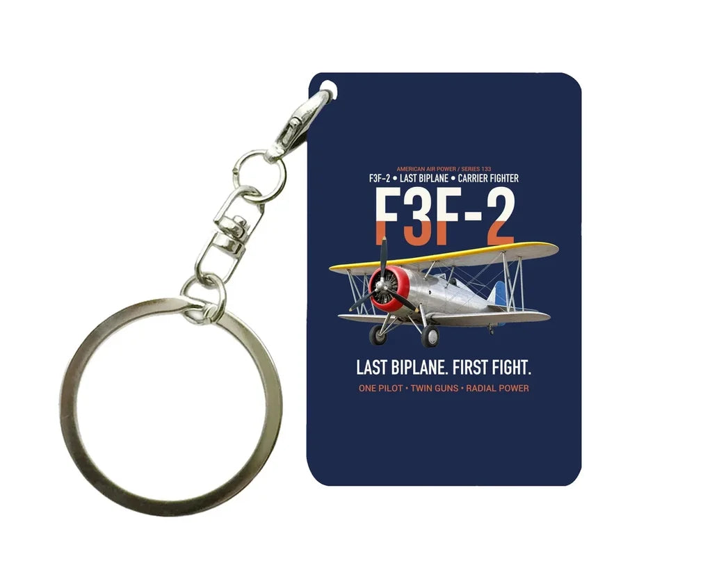F3F-2 LAST BIPLANE Key Chain design on navy blue key chain