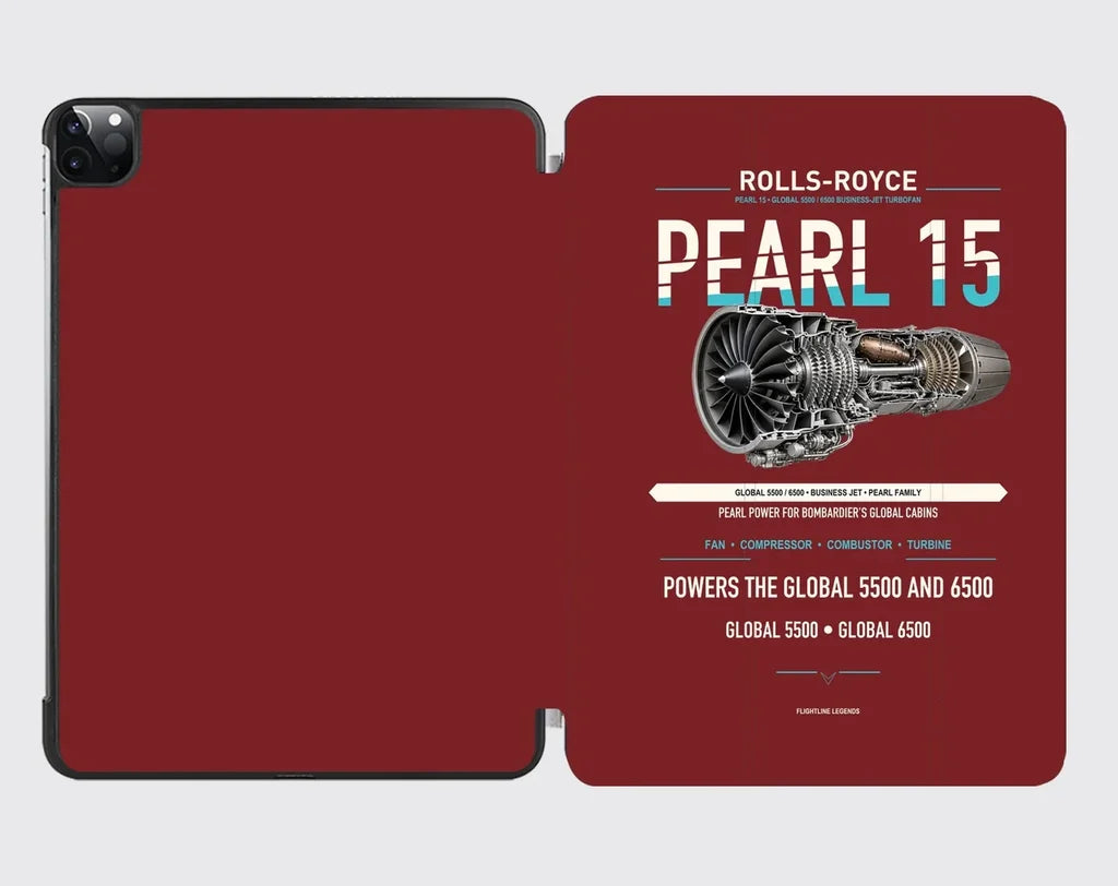 PEARL 15 design on dark red ipad tablet case