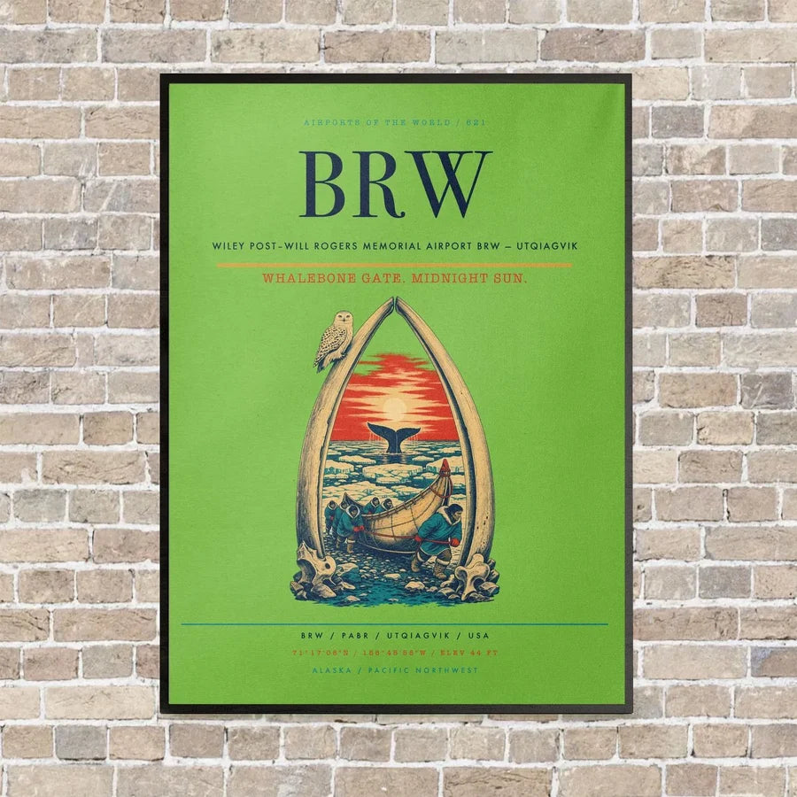 Wiley Post–Will Rogers Memorial Airport BRW — Utqiagvik vertical canvas print - framed - light green background