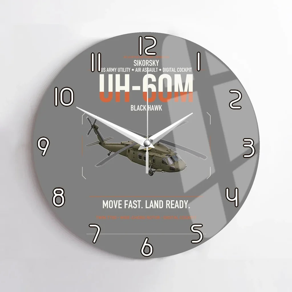 Sikorsky UH-60M Black Hawk design on gray no frame wall clock
