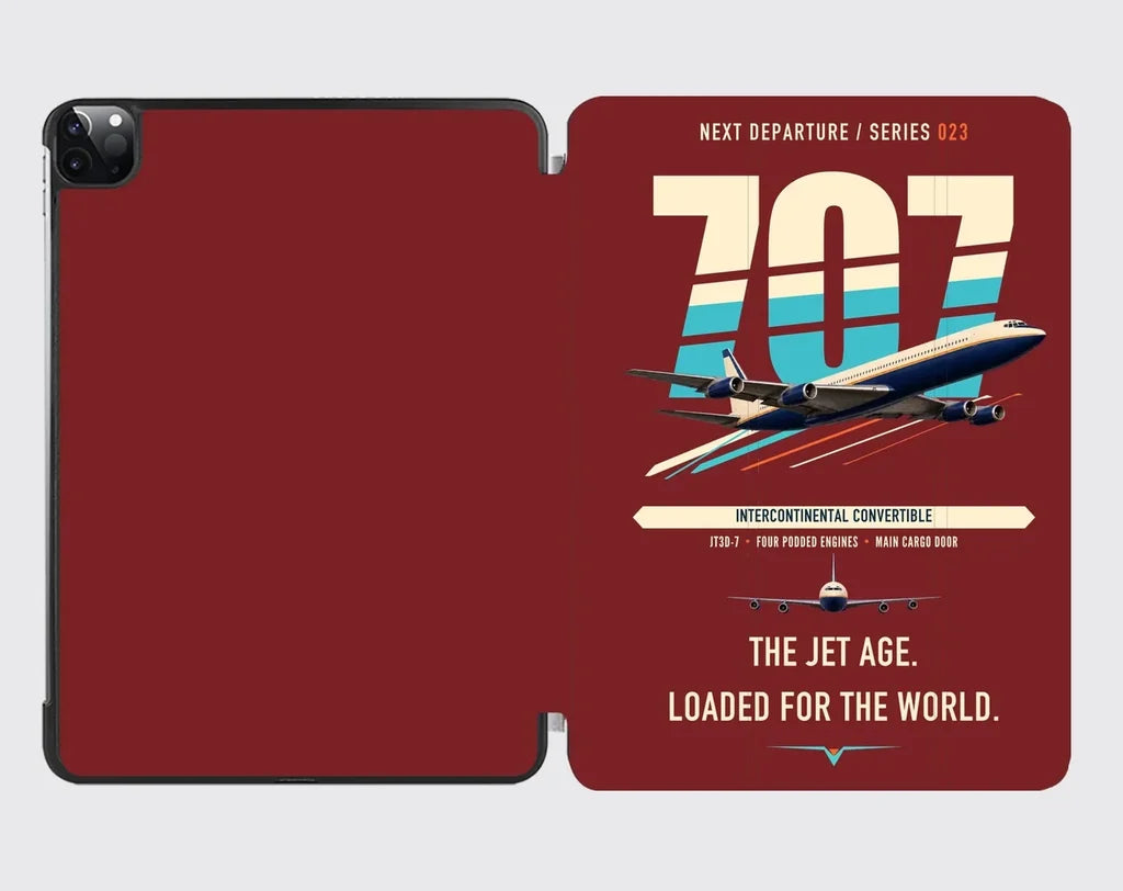 Boeing 707-320C design on dark red ipad tablet case