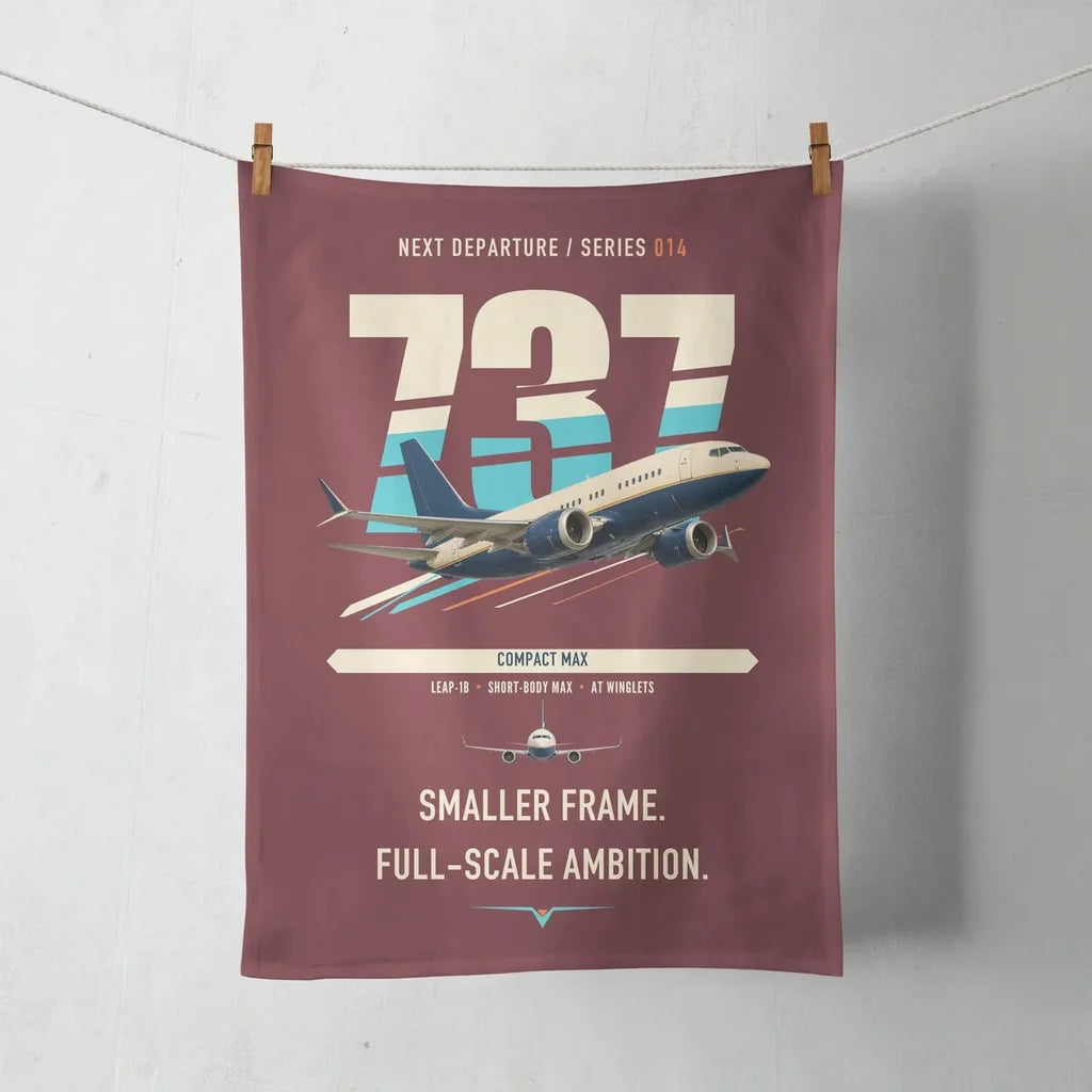 Boeing 737 MAX 7 design on dark red towel