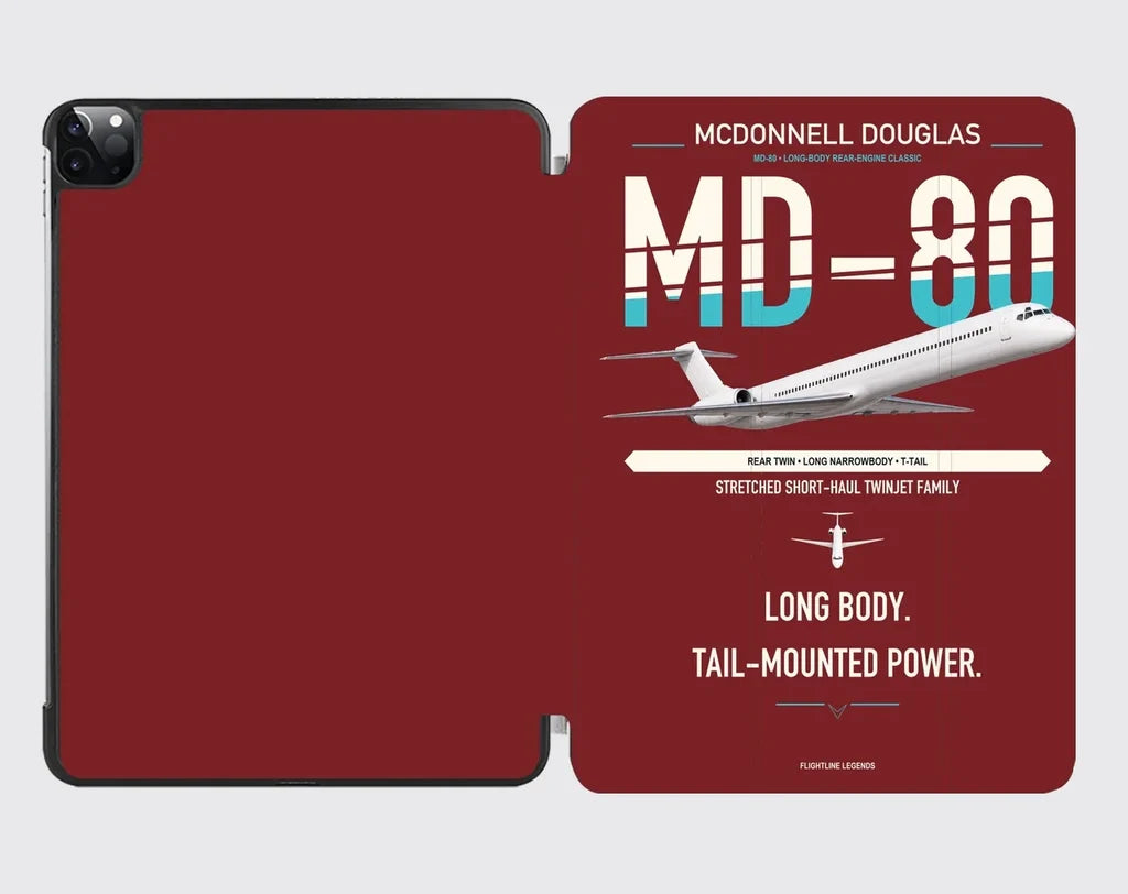 McDonnell Douglas MD-80 design on dark red ipad tablet case