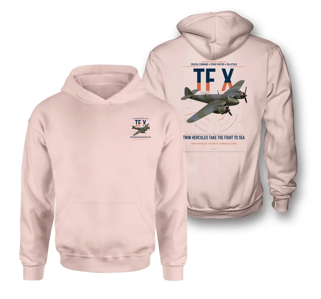 Bristol Beaufighter TF X design on pink double-side hoodie, double-side print