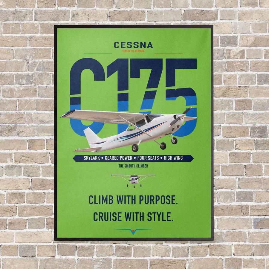 Cessna 175 Skylark vertical canvas print - framed - light green background