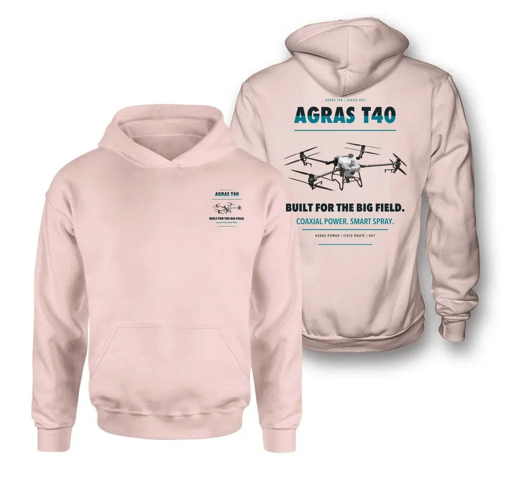 DJI Agras T40 design on pink hoodie