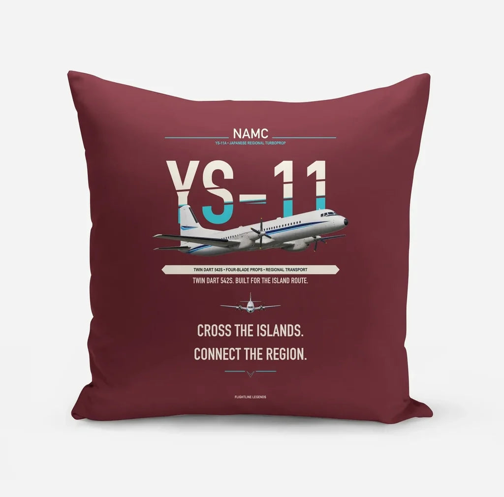 NAMC YS-11A design on dark red pillow