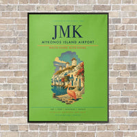 Thumbnail for Mykonos Island Airport JMK vertical canvas print - framed - light green background