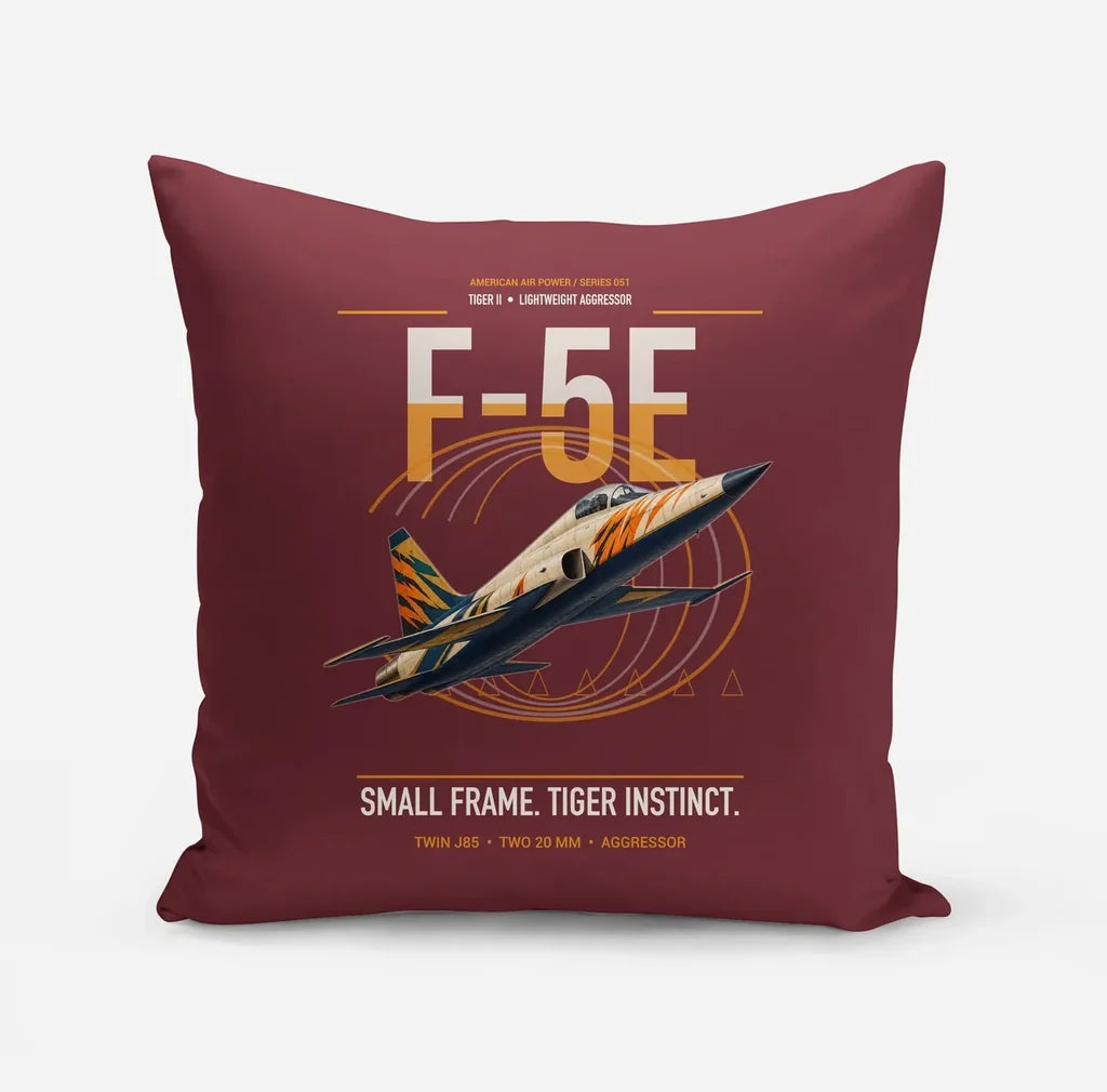F-5E Tiger II design on dark red pillow
