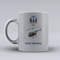 Thumbnail for Robinson R44 Raven II design on light gray ceramic mug, double-side print