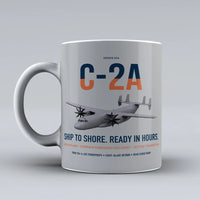 Thumbnail for C-2A Greyhound design on light gray ceramic mug, double-side print