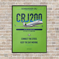Thumbnail for Bombardier CRJ200 vertical canvas print - framed - light green background