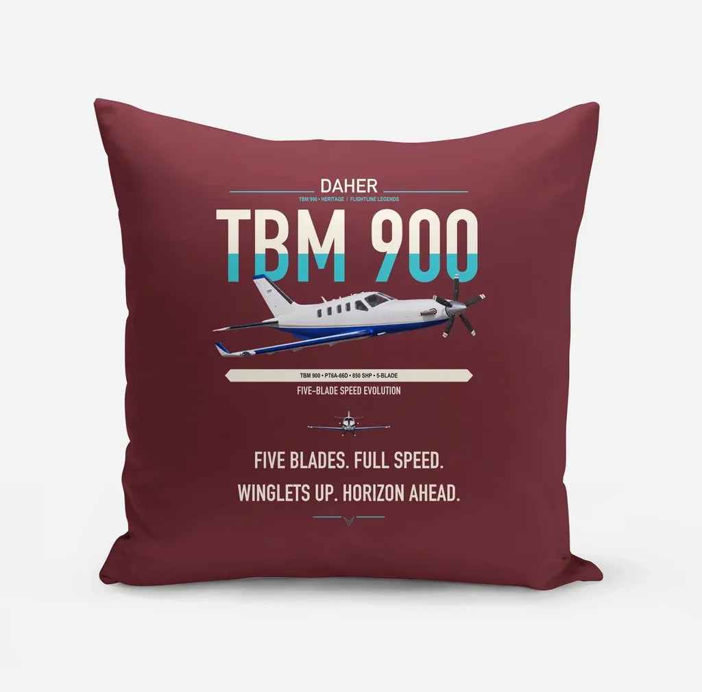 Daher TBM 900 design on dark red pillow
