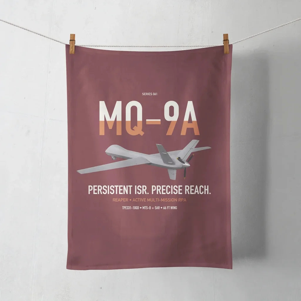 MQ-9A Reaper design on dark red towel