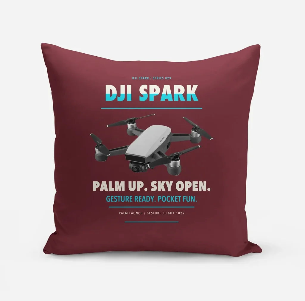 DJI Spark design on dark red pillow