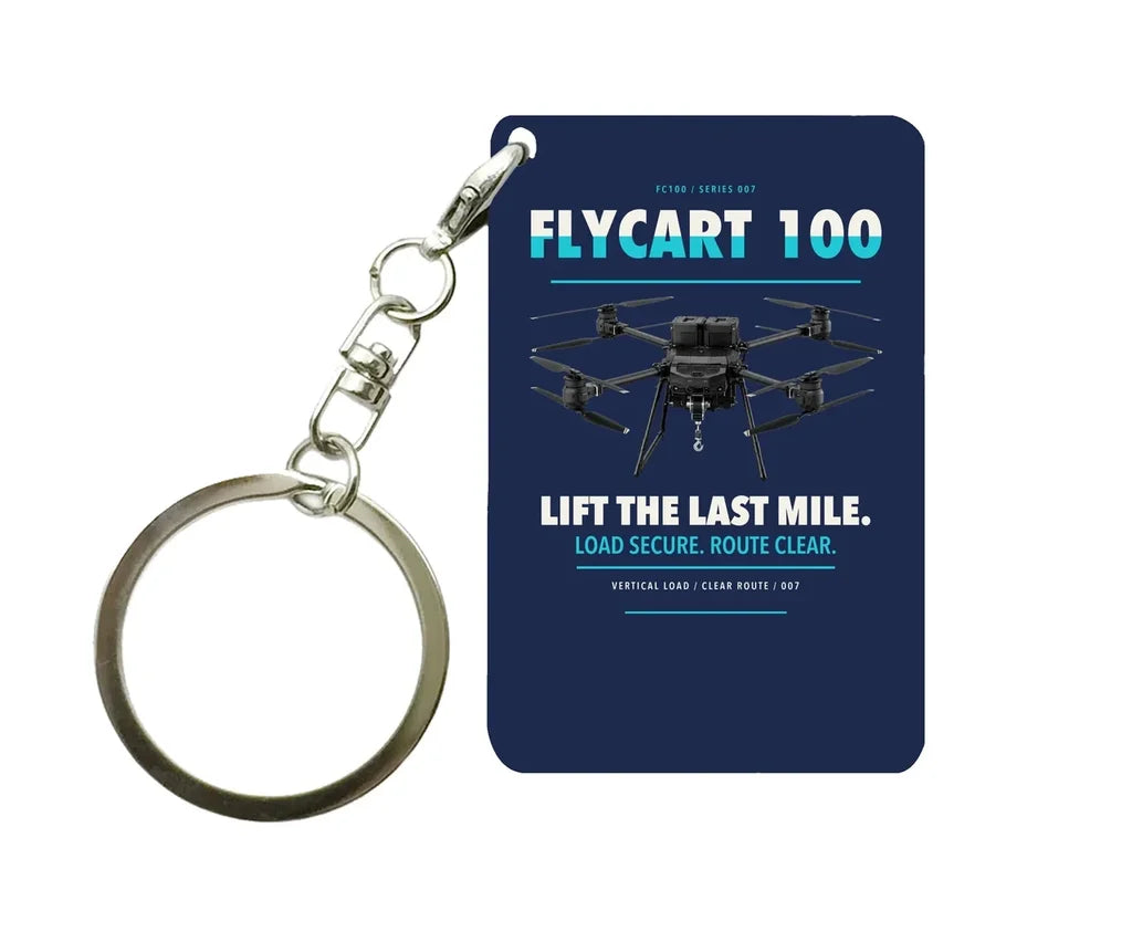 DJI FlyCart 100 Key Chain design on navy blue key chain
