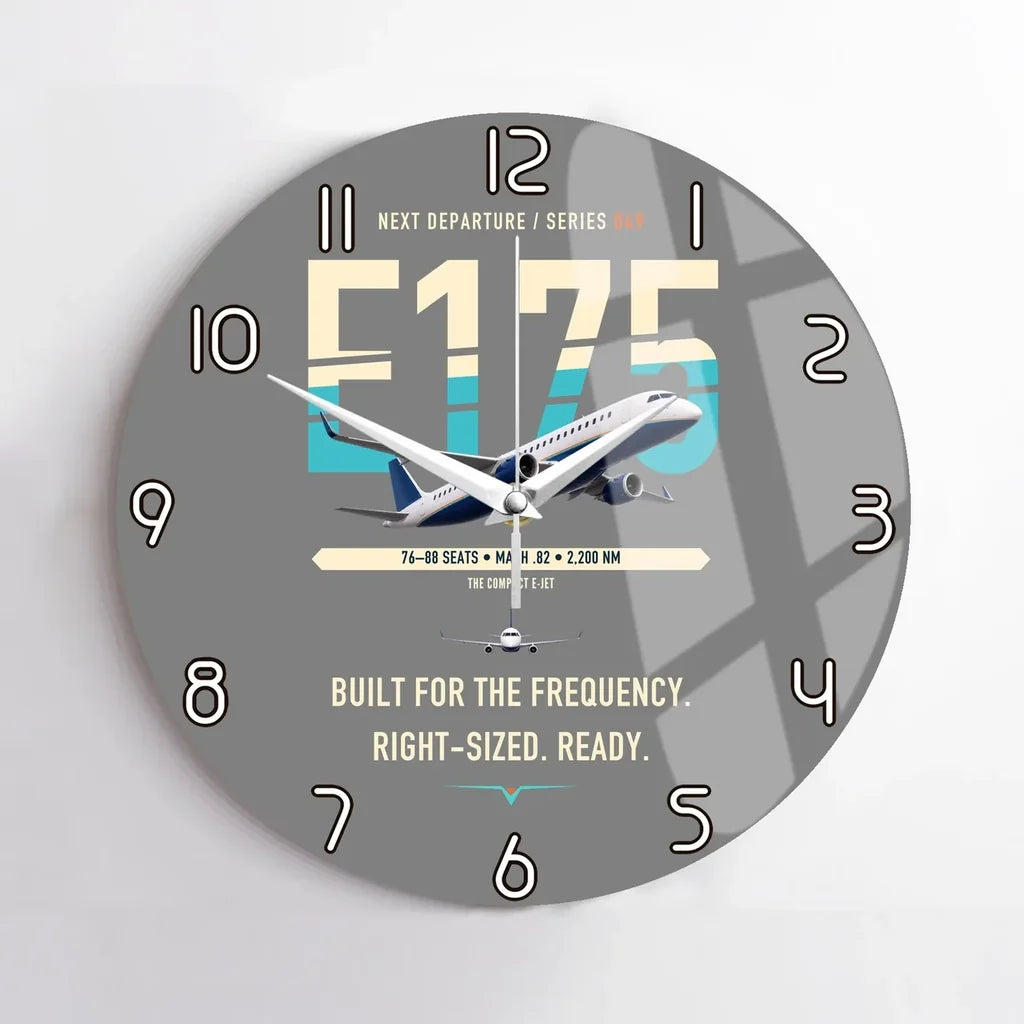 Embraer E175 design on gray no frame wall clock