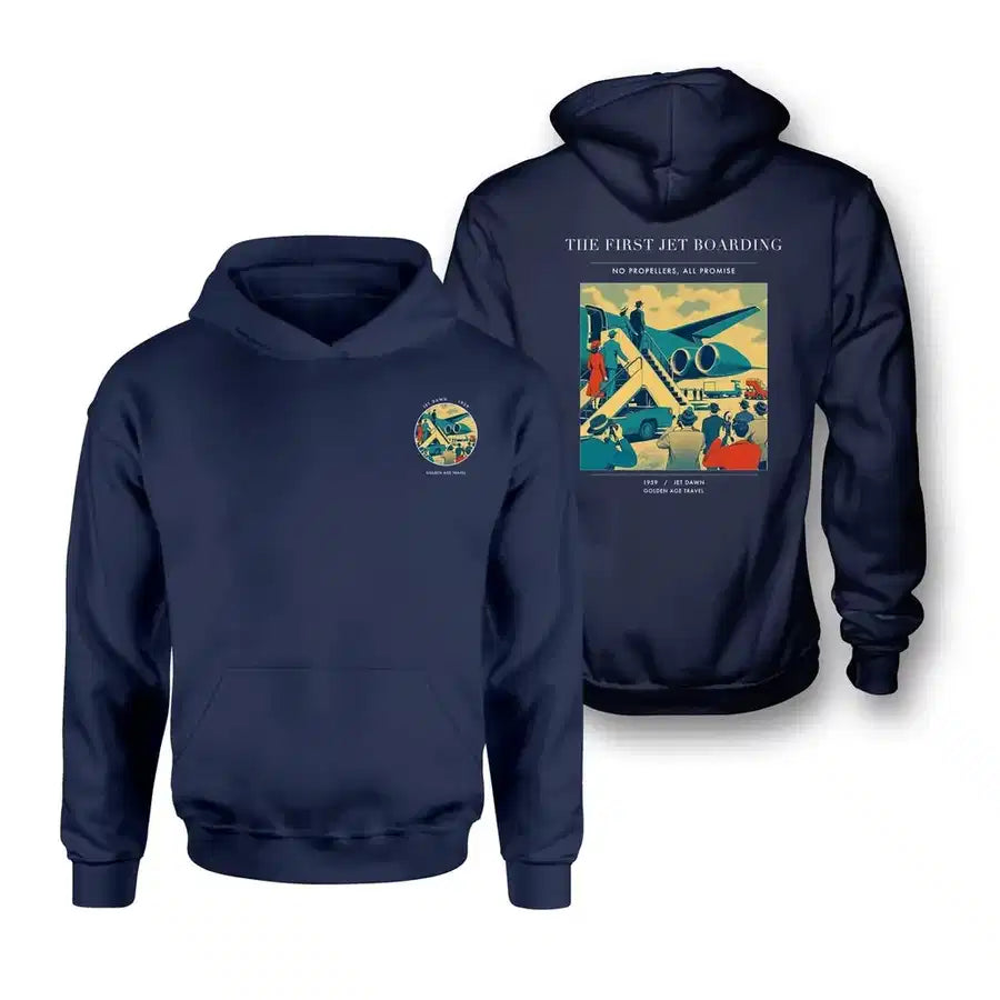 VINTAGE G4228 - The First Jet Boarding - Double-Side Hoodie design on navyblue double side
