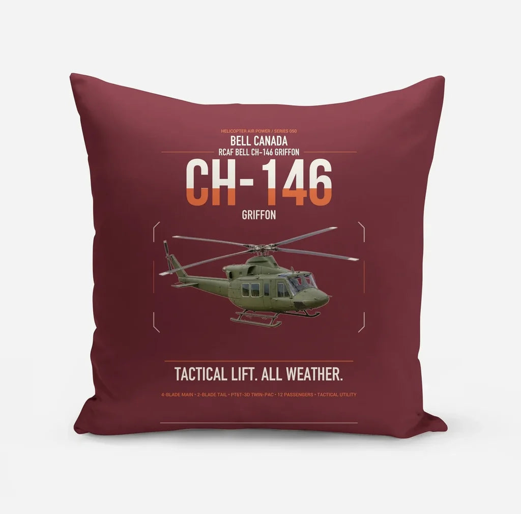 Bell Canada CH-146 Griffon design on dark red pillow