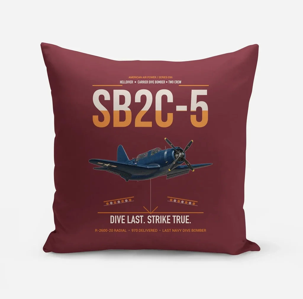 SB2C-5 Helldiver design on dark red pillow