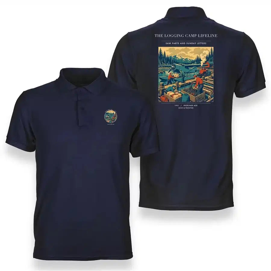 VINTAGE G4488 - The Logging Camp Lifeline - Double-Side Polo T-Shirt design on navyblue