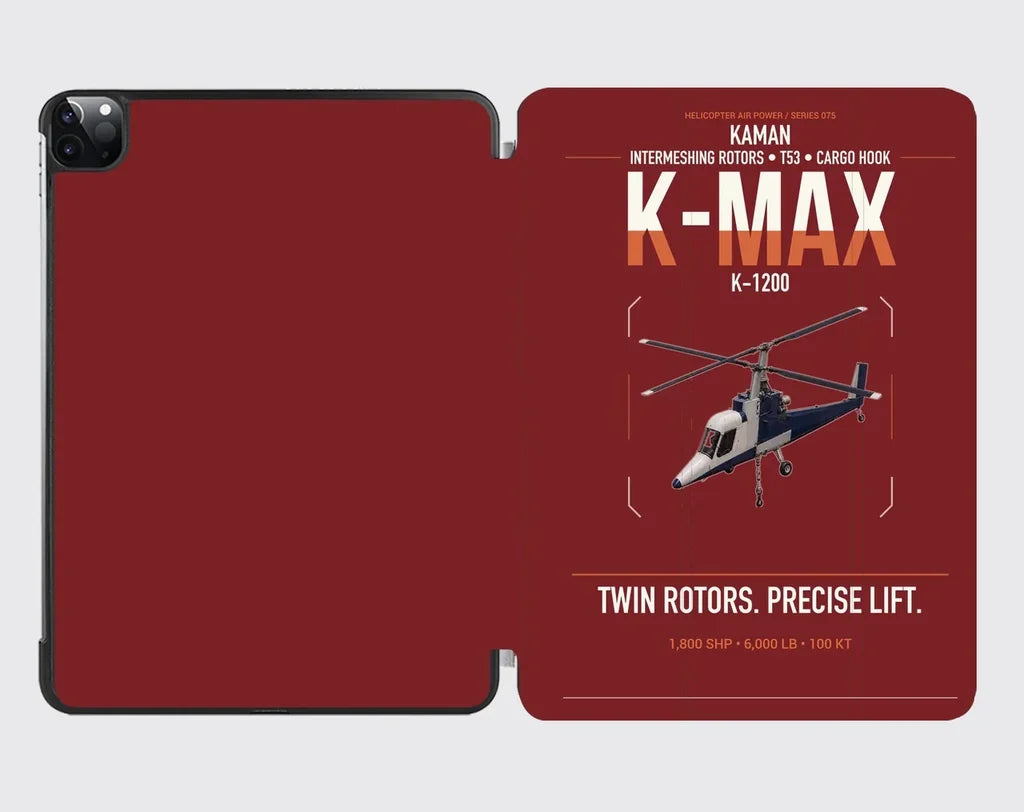 Kaman K-1200 K-MAX design on dark red ipad tablet case