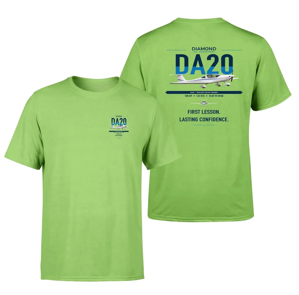 Diamond DA20 design on light green t-shirt, double-side print