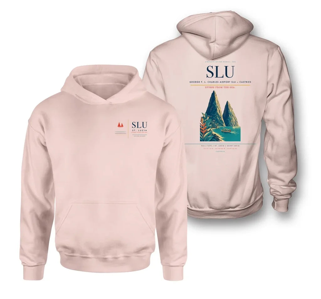 George F. L. Charles Airport (SLU) design on pink double-side hoodie